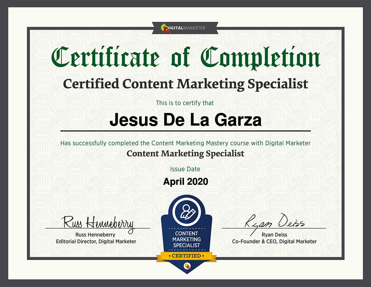 Diploma de Certificacion en Marketing de Contenidos
