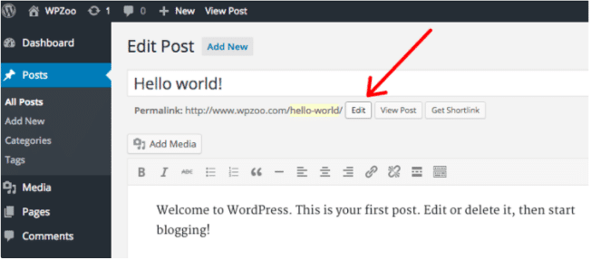 Donde editar el nombre de tu permalink en WordPress